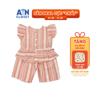 Bộ quần áo lửng bé gái họa tiết Kẻ sọc cam cotton lụa - AICDBGWQPZO7 - AIN Closet