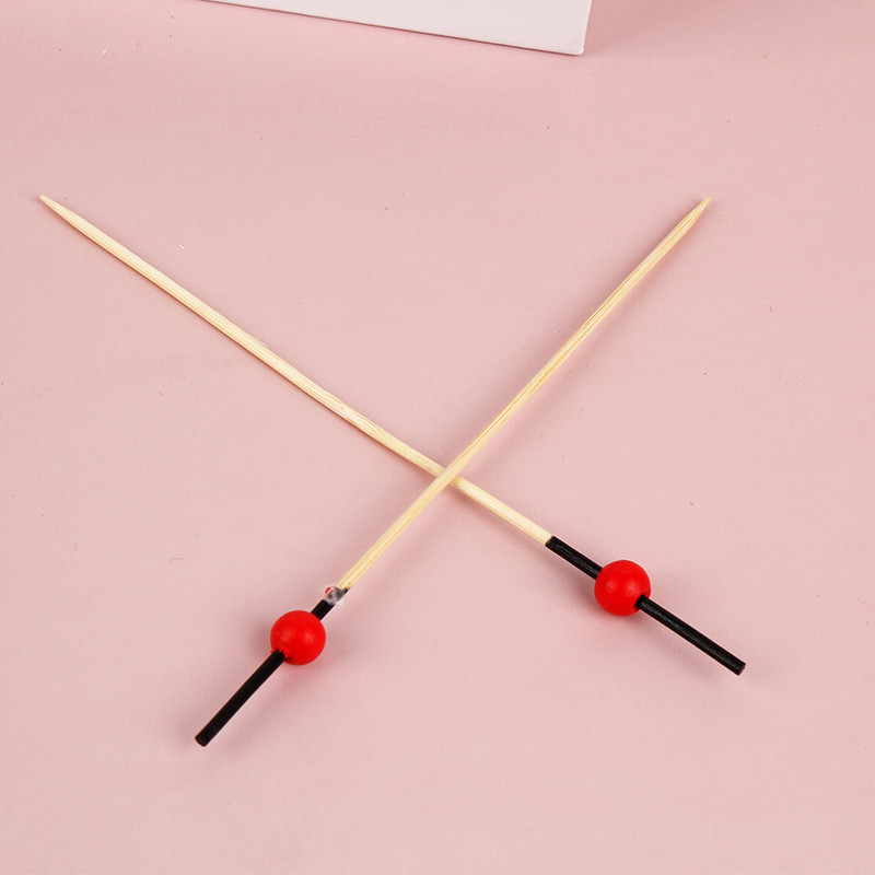 Đầu Đen Nhỏ Hạt Đỏ Dây Trái Cây Dính Nĩa Trái Cây Nghệ Thuật Cocktail Dính Tăm Tre Dính Cocktail Nướ