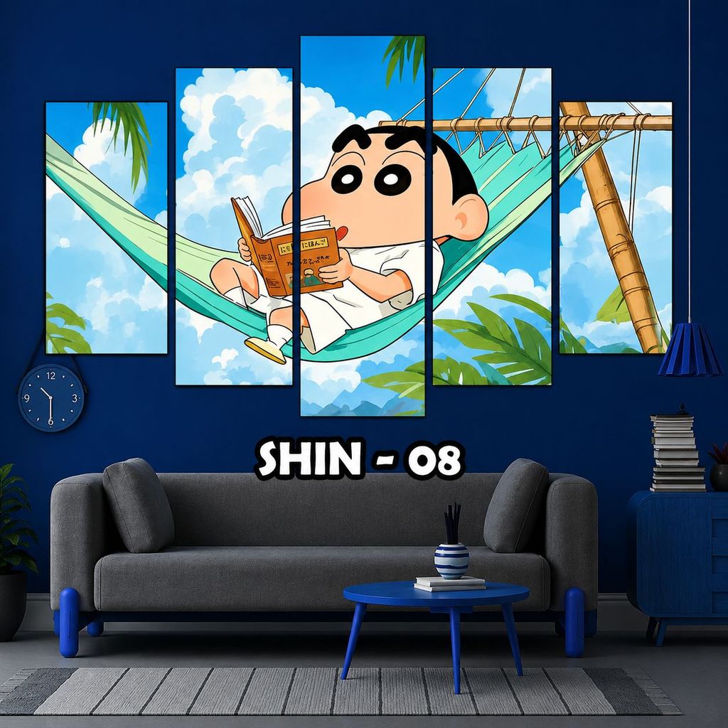 Tranh Bộ 5 Tấm Shin - Cậu bé bút chì Dán Tường cán Formex 5mm, Decor góc PC, decor phòng ngủ cho bé