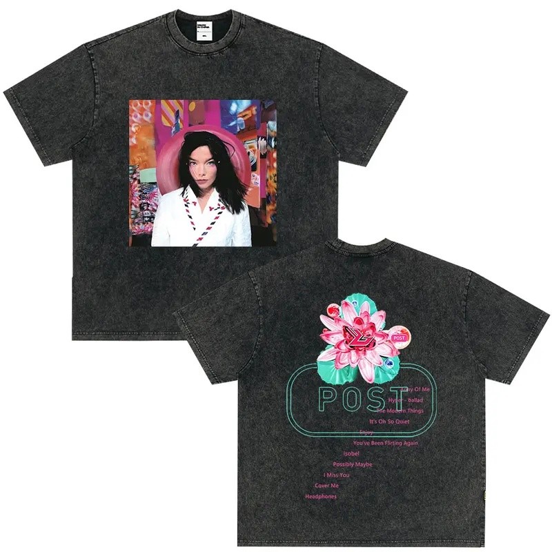Bjork Bài Album Khuyến Mãi Vintage Giặt Áo Nam Nữ Quần Áo Hip Hop Quá Khổ Áo Thun Cotton Áo Thun Dạo