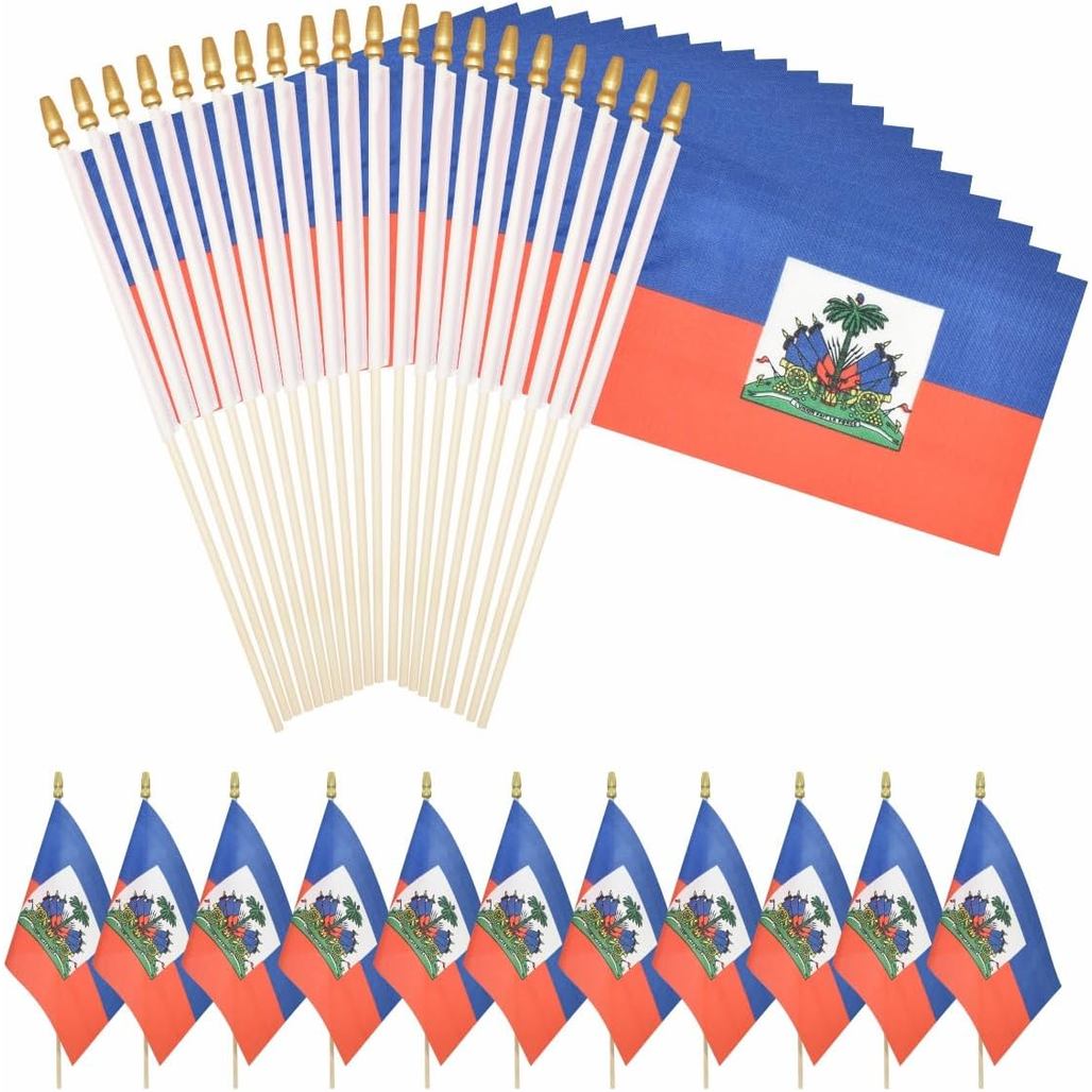 20 Gói Haiti Mini Stick Cờ Nhỏ Haiti Cầm Tay 5x8 Inch Cờ Chống Phai Màu & Sống Động