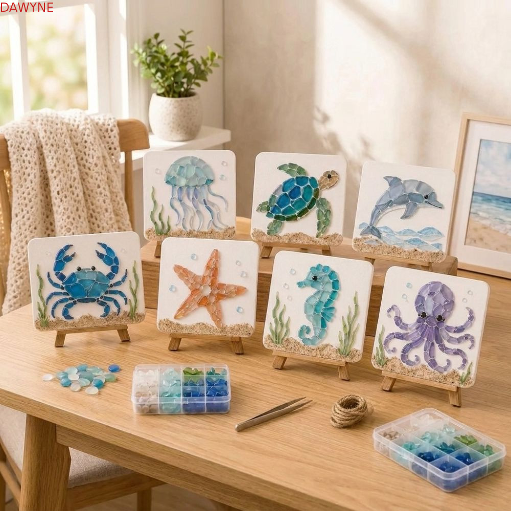 DWAYNE Ocean DIY Sea Glass Art Kit, Sea Creature Fun Education Glass Khảm Craft Set, Creative Ocean 