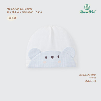Mũ sơ sinh La Pomme gấu nhỏ yêu màu xanh - Sợi Jacquard Cotton thoáng khí - Bé trai - Freesize