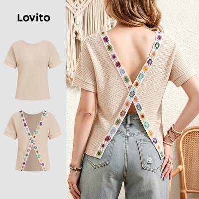 (New Arrival) Lovito Áo Boho Mùa Xuân/Hè màu khaki dành cho nữ LK7ED519