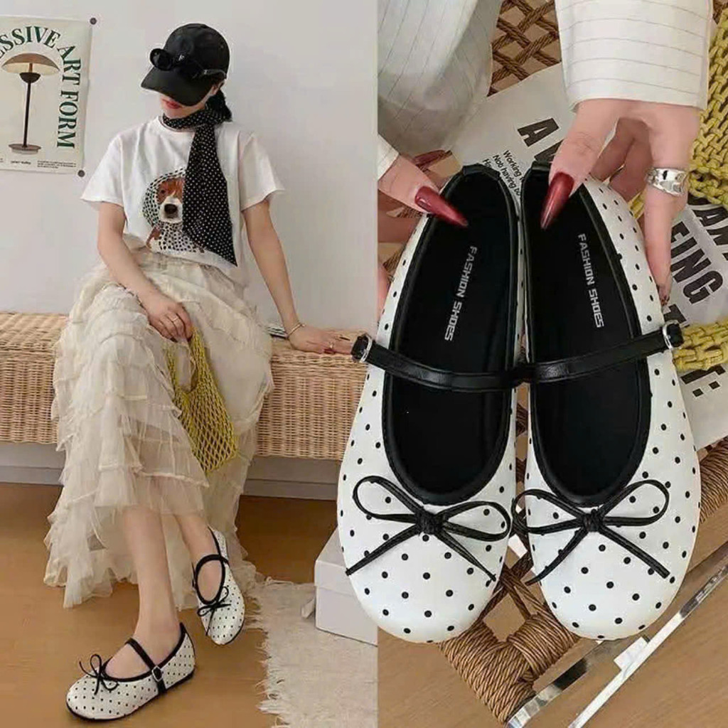 Giày hài nơ  giày hài họa tiết chấm bi phong cách hàn quốc tiểu thư  (GIAY BIBI)