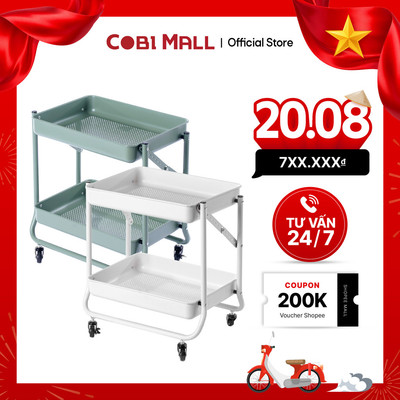 Kệ Gấp Gọn Đa Năng Kim Loại Chống Gỉ Hai Tầng Có Bánh Xe Olivine Đựng Đồ Phòng Bếp, Phòng Khách - Cobi home