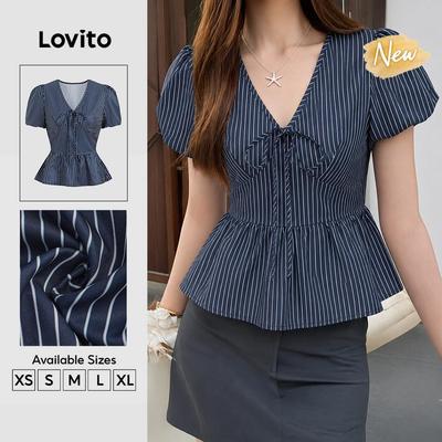 (New Arrival) Lovito Áo kiểu nữ mùa xuân/hè buộc dây ren BLK8P1D543