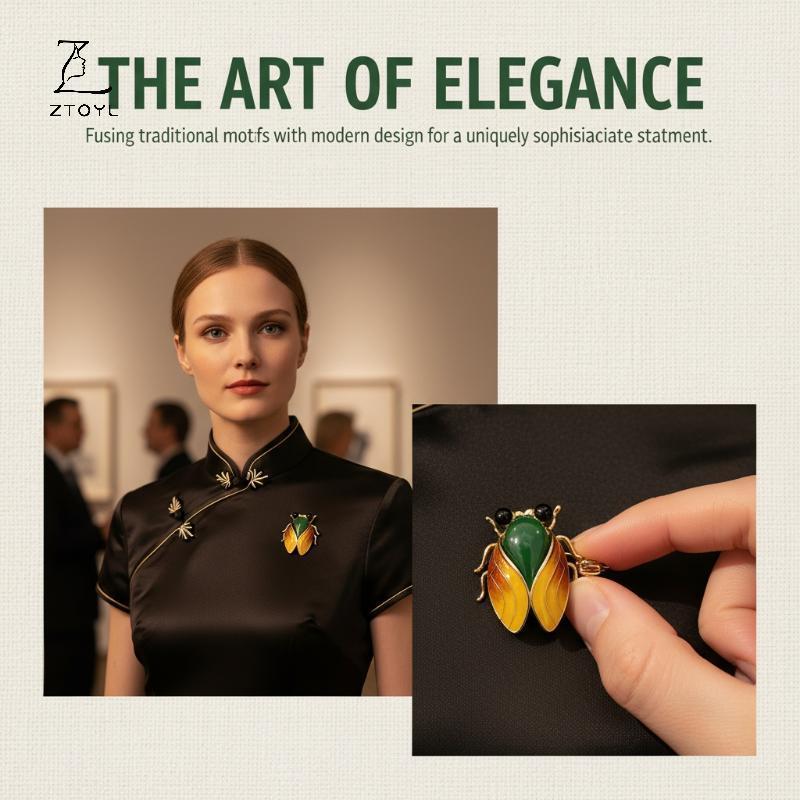 Ztoyl Vintage Cicada Thổ Cẩm Không Gây Dị Ứng An Toàn Côn Trùng Trang Sức Pin 1Pc Unisex Dành Cho Nữ