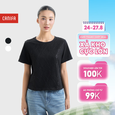 Áo phông nữ cổ tròn ngắn tay phối ren CANIFA 6TS26C001