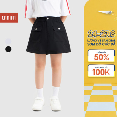 Quần short giả váy bé gái CANIFA cạp chun co giãn phối túi hộp mặc đi học, đi chơi 1BS26S006