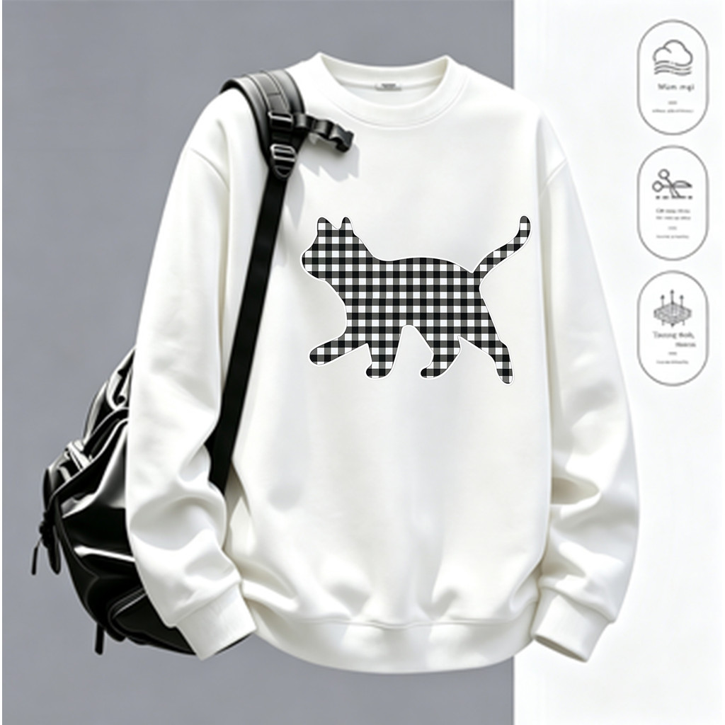 COD✅ (Hồ Chí Minh)RTOML áo dài tay nữ form rộng pattern vietnam korean Bóng mèo họa tiết ô vuông