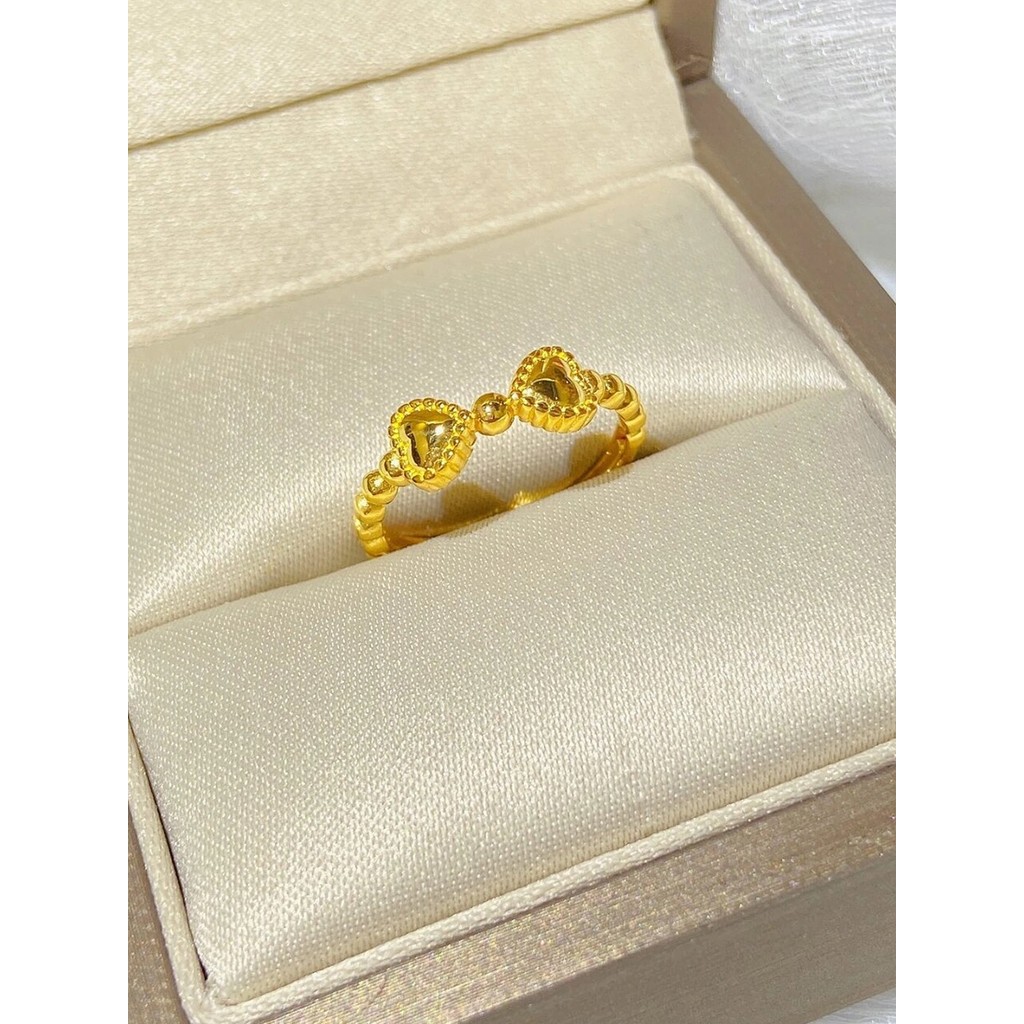 Vàng 18k Thoát Nước Công Chúa Ngọt Đào Trái Tim Nơ Nhẫn Nữ Phong Cách Mới Nhẫn Chỉ Số Nhẫn