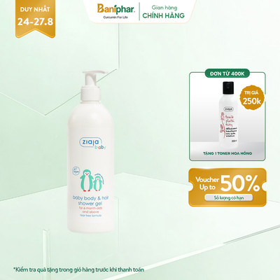 Gel Tắm Gội 2in1 Cho Trẻ Từ 6 Tháng Tuổi Ziaja Baby Giúp Làm Sạch Nhẹ Nhàng Và Cấp Ẩm Cho Da Bé 400ml
