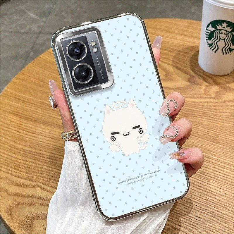 HÀNG CÓ SẴN Dành Cho OPPO A5X Trung Quốc Blue Wave Point Cat CHST Ốp Lưng Hoạt Hình All-Round 4-Corn