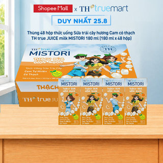 [Có quà tặng kèm] Thùng 48 hộp thức uống Sữa trái cây hương Cam có thạch TH true JUICE milk MISTORI 180 ml x 48 hộp