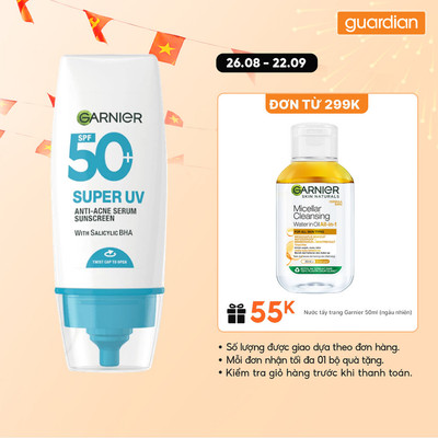 Kem Chống Nắng Garnier Phổ Rộng Hỗ Trợ Giảm Dầu & Hỗ Trợ Giảm Mụn SPF 50+PA++++ 30Ml