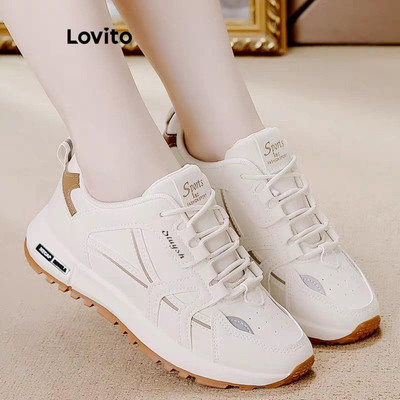 Lovito Giày Thể Thao Thường Ngày Đơn Giản Thoáng Khí Bằng Da Kiểu Dáng Hàn Quốc Đa Năng Nhẹ Thích Hợp Cho Chạy Bộ Học Sinh Chơi Pickleball Giày Sneaker Cho Nữ LFA55315