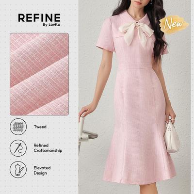 (New Arrival) (Refine by Lovito)Váy công sở Tweed buộc dây trước đường nét cấu trúc tinh tế váy nữ hồng xuân hè DRR42P1D055