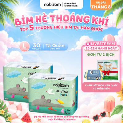 COMBO 2 Bịch Tã/Bỉm Quần Nabizam Ultra Thin Nội Địa Hàn Cao Cấp Size L Cho Bé Từ 8-13kg, 30 miếng/Bịch