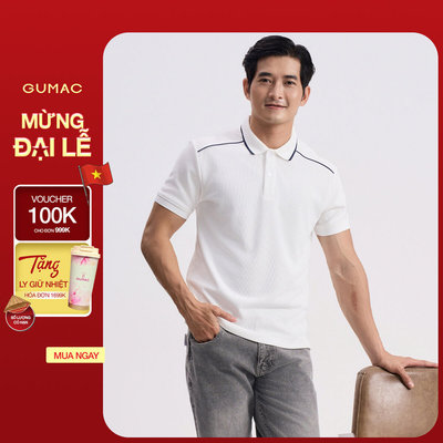 Áo Polo Nam GUMAC Dáng Suông Basic Tay Ngắn Phối Viền Màu Bo Tay Thun Gân Co Giãn 4 Chiều APNG04054