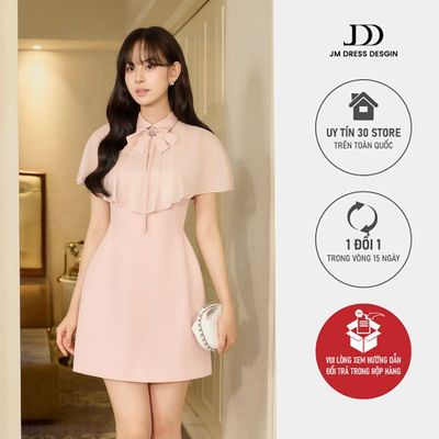 Đầm Xuân Hè Tay Trùm Phối Nơ Cổ, Chân A Ngắn 1S32.2606. Đầm Công Sở Thanh Lịch, Đầm Choàng Vai Thanh Lịch Tiểu Thư By JM