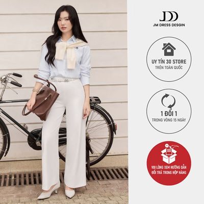 Quần Xuân Hè Ống Rộng Phối Cơi Túi 3P03.2602. Quần Suông Nữ Cạp Cao, Quần Ống Rộng Công Sở Thanh Lịch Tôn Dáng By JM