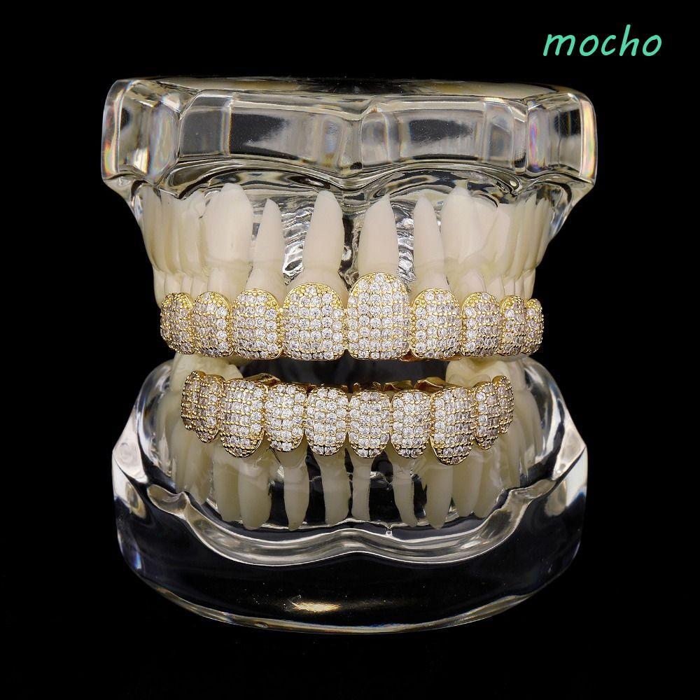 MOCHO Răng Grillz Set, Hip Hop Top & Bottom Set Hiphop Răng Grillz, Quà Tặng Kim Cương Giả Rỗng Nha 