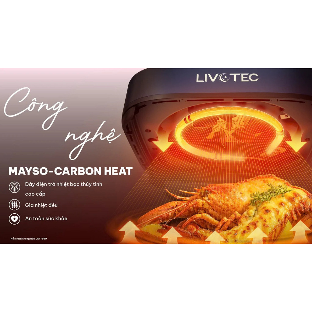 🌟 [LIVE LAF-860 - Tặng Bộ nồi inox 430 LIN-30S2] Nồi Chiên Không Dầu Livotec, Công Nghệ 4D Vision Gl