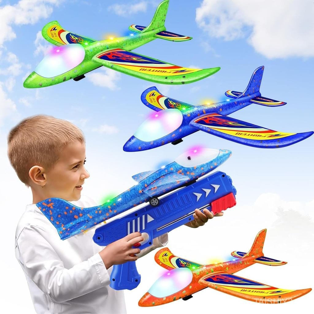 Wesfuner 3 Pack Foam Airplane Launcher Toys, 2 Flight Mode Glider Plane,Kids Flying Toy,3 4 5 6 7 8 