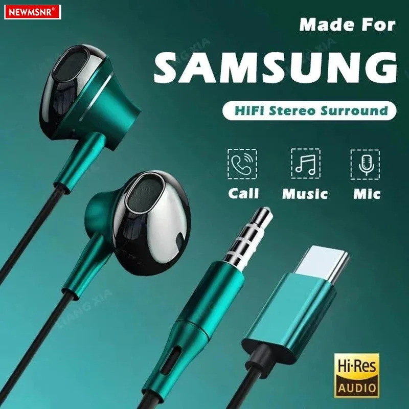 Type C Headphones HiFi Bass Stereo Volume Control Headset With HD Mic 3.5mm Wired Earbuds For iPhone