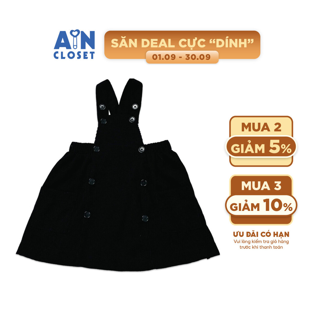 Váy yếm bé gái Đen nhung tăm - AICDBGHRACFO - AIN Closet