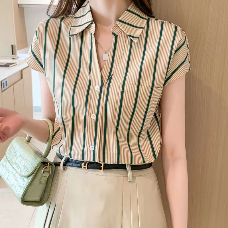 49polyester SọcSummer Nút áo dài tay cổ polo áo sự nghiệp thường ngày49