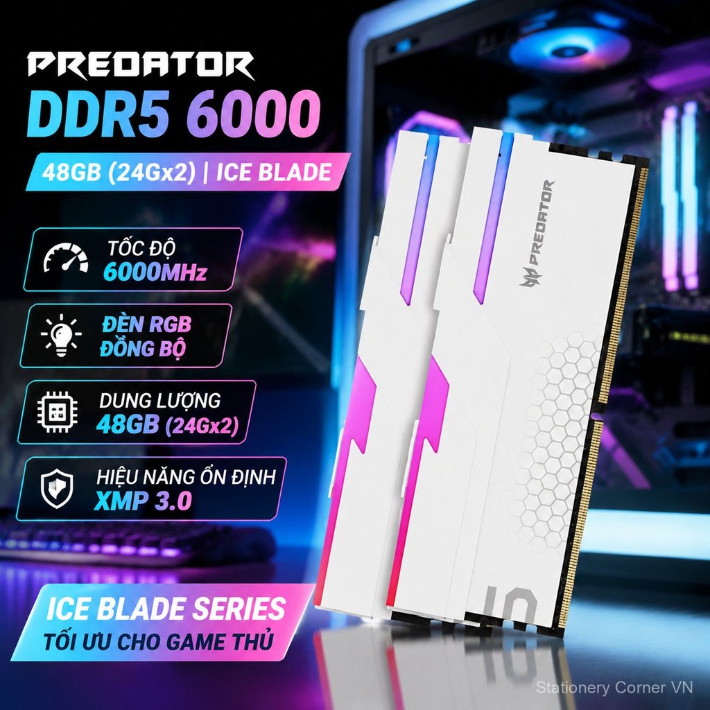 RAM DDR5 48GB 24GBx2 6000MHz Predator Helios RGB cho PC gaming tản nhiệt, bền đẹp hiệu năng cao