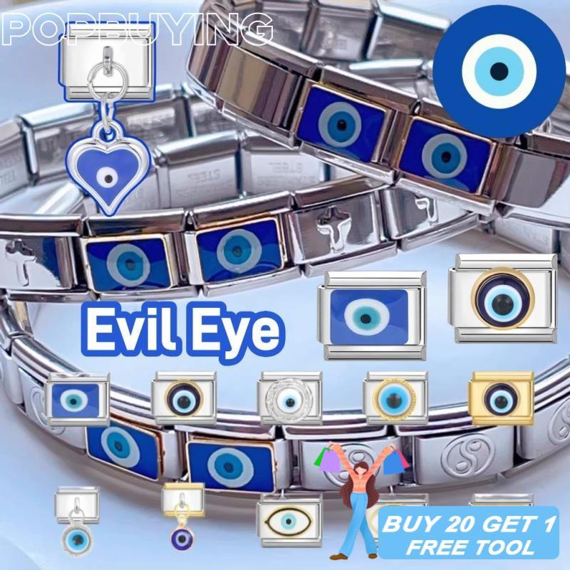 🧿Evil Eye Series Heart Eye Charms Italian Modular Bracelet Charm Links Fit 9mm Bracelet Stainless St
