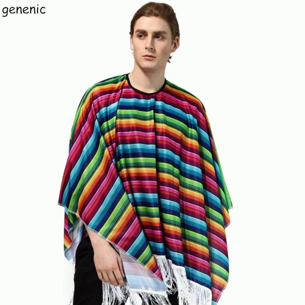 Trang phục Mexico GENENIC, Sọc cầu vồng Halloween Phong cách Mexico Áo choàng Cape, Carnival Dân gia