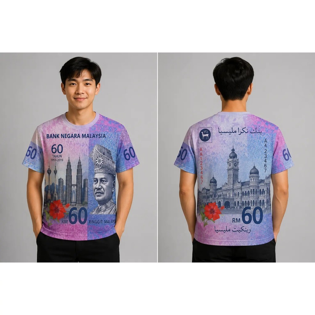 Áo Malaysia Coin 60 Lingji Malaysia Tiền Giấy Retro Phiên Bản Đặc Biệt | Áo thun Unisex tay ngắn yêu
