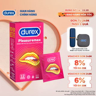 Bao cao su Durex Pleasuremax gân gai, size 56mm, 12 bao/hộp