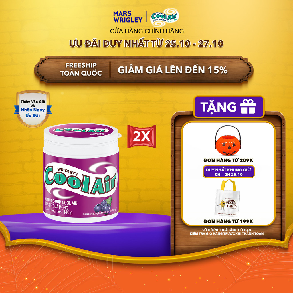 Combo 2 hũ Kẹo sing-gum Cool Air hương quả mọng hũ 90 viên