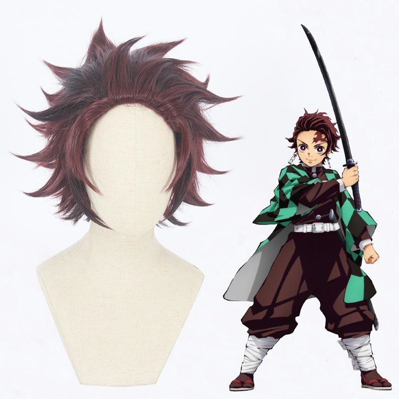 Tóc giả cosplay Tanjiro Kamado từ Demon Slayer, uốn ngược
