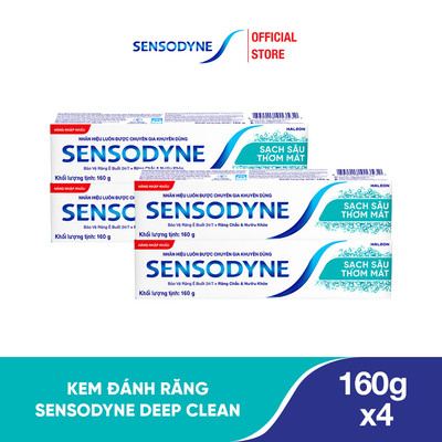 Bộ 4 Kem đánh răng SENSODYNE Deep Clean 160g giúp giảm ê buốt hiệu quả, sạch sâu cho hơi thở thơm mát