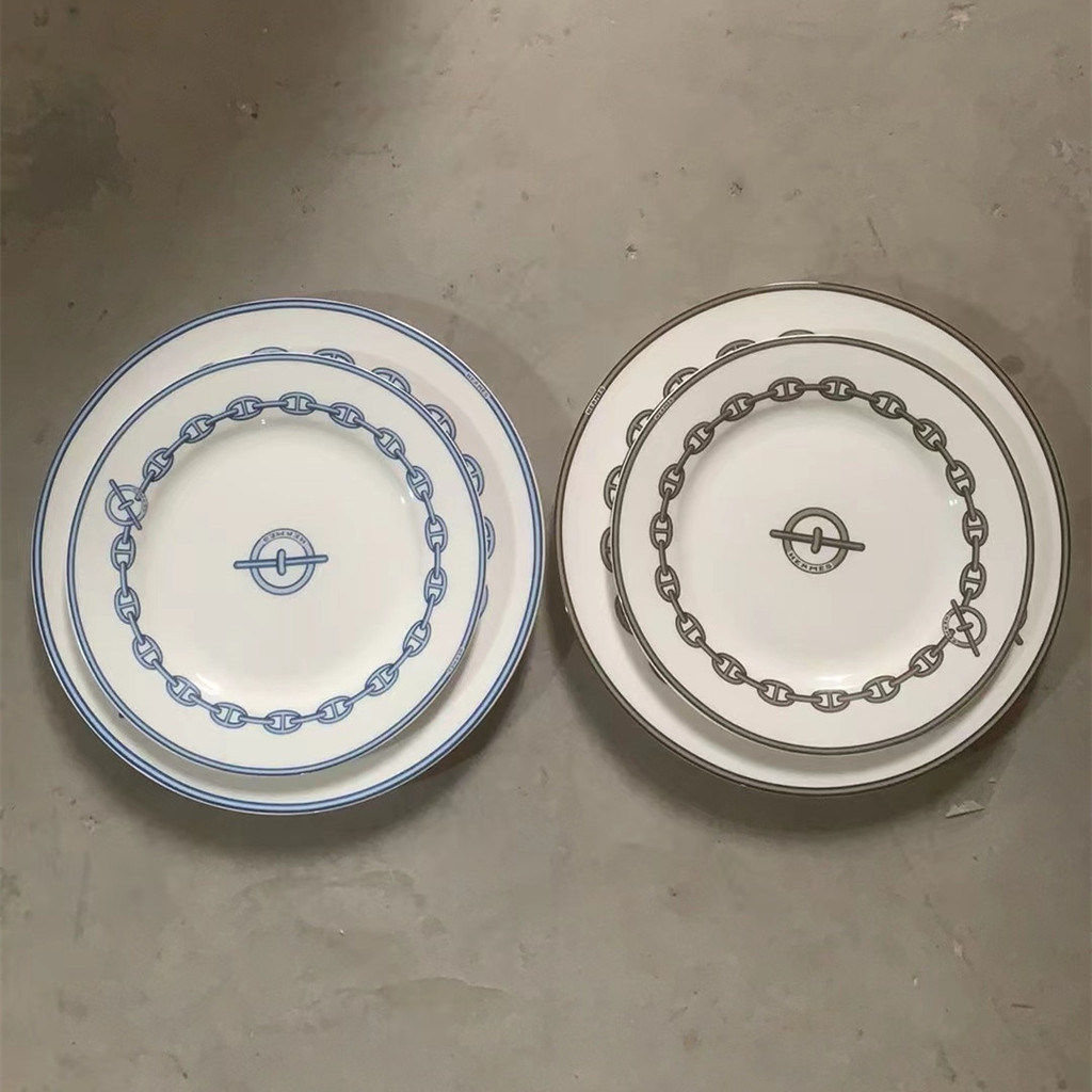 BLV1 Chain-pattern bone china dinner plate, home dining plate, restaurant western food plate, simple