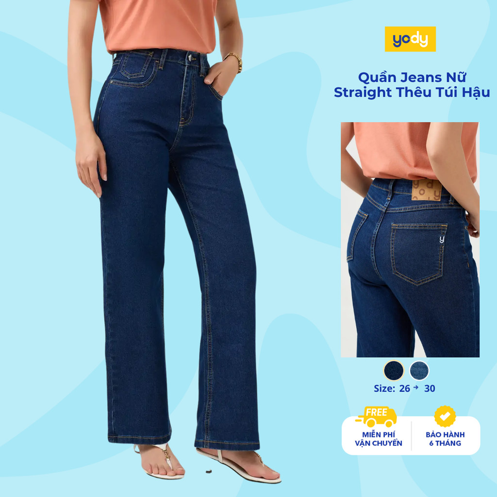 [BST Comfort Me-We] Quần jeans nữ Yody dáng straight thêu túi hậu cá tính hiện đại WCJE26A003