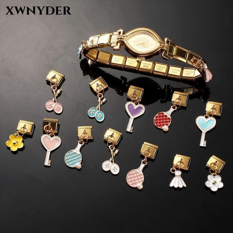 Tennis Racket Italian Charm Modular Bracelet Titanium Steel Stamping Couple DIY Bracelet Accessories