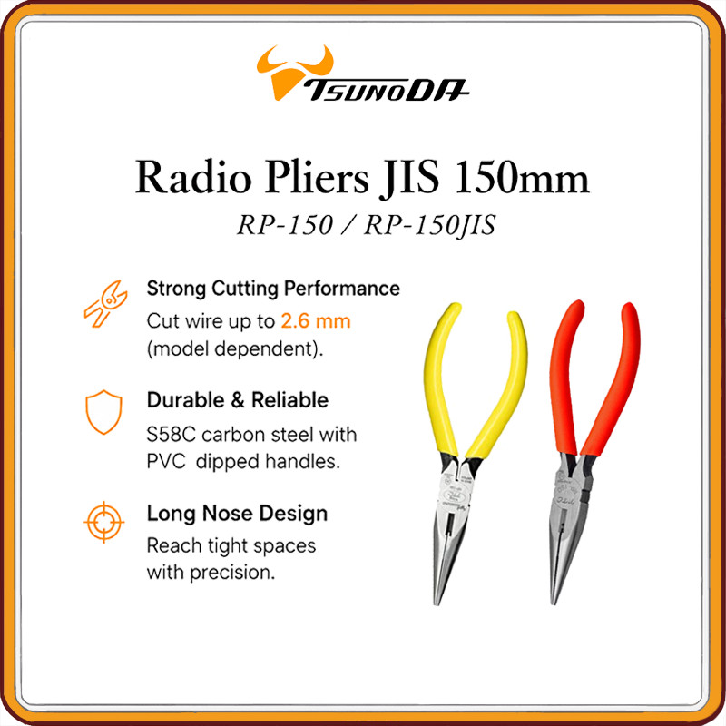 TTC / King TTC JIS 150mm Long Nose Radio Pliers RP-150 & RP-150JIS Precision Wire Cutting Pliers