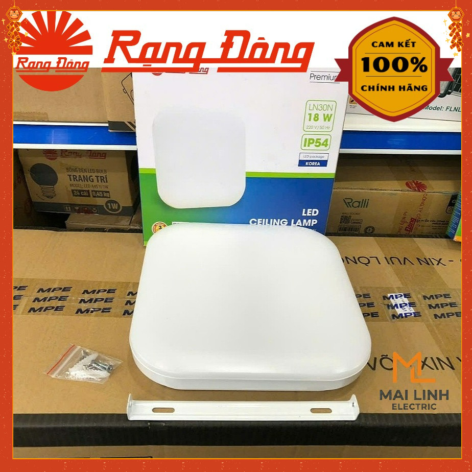 {Rạng Đông} Đèn Led ốp nổi trần (Vuông) Tràn Viền 18W - Đường kính 220mm - Ánh sáng trắng - Bo góc s