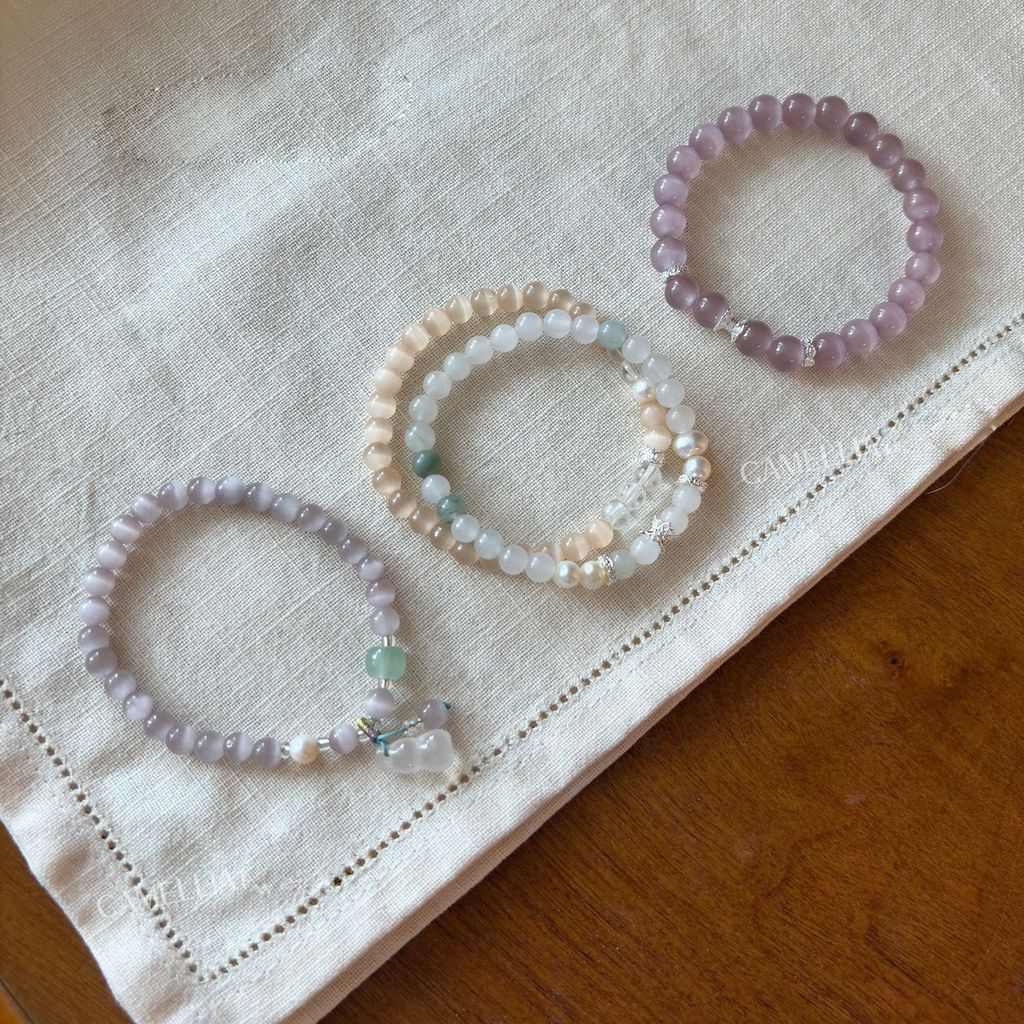 Preferred#New Chinese-style cat's eye stone cool-toned violet crystal bracelet, niche vintage stacka