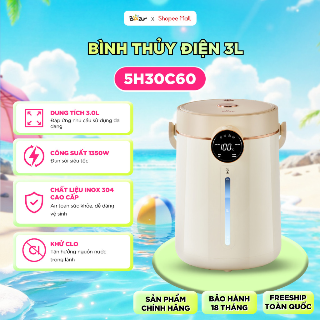 Bình Thủy Điện Bear Dung Tích 3.0L EWB-5H30C60