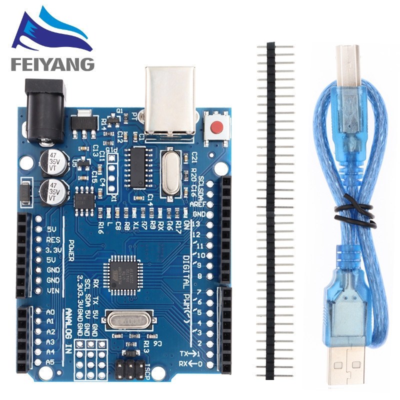 002 Bảng Mạch Uno R3 SMD ATMEGA328P/168P V3 - Extra I/O Pinout - CH340G Tương Thích Arduino IDE