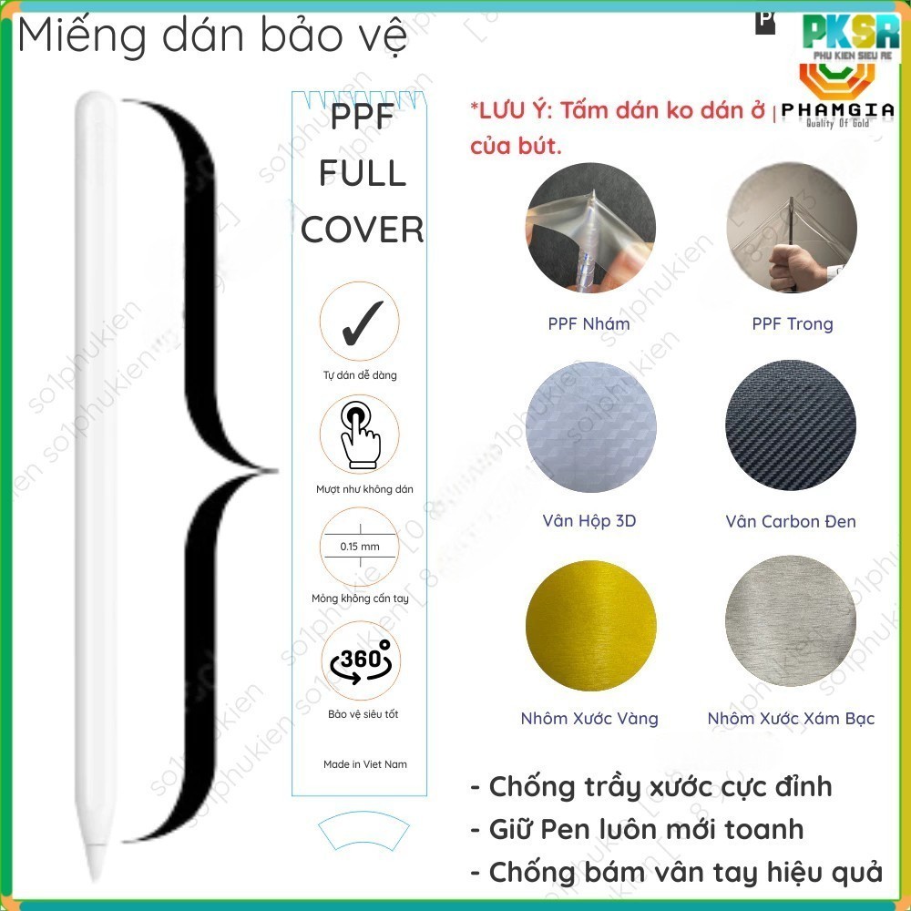 (combo 2 bộ) dán full body dành cho Apple Pencil 1/Apple Pencil 2/Apple Pencil USB-C/Pencil Pro giúp