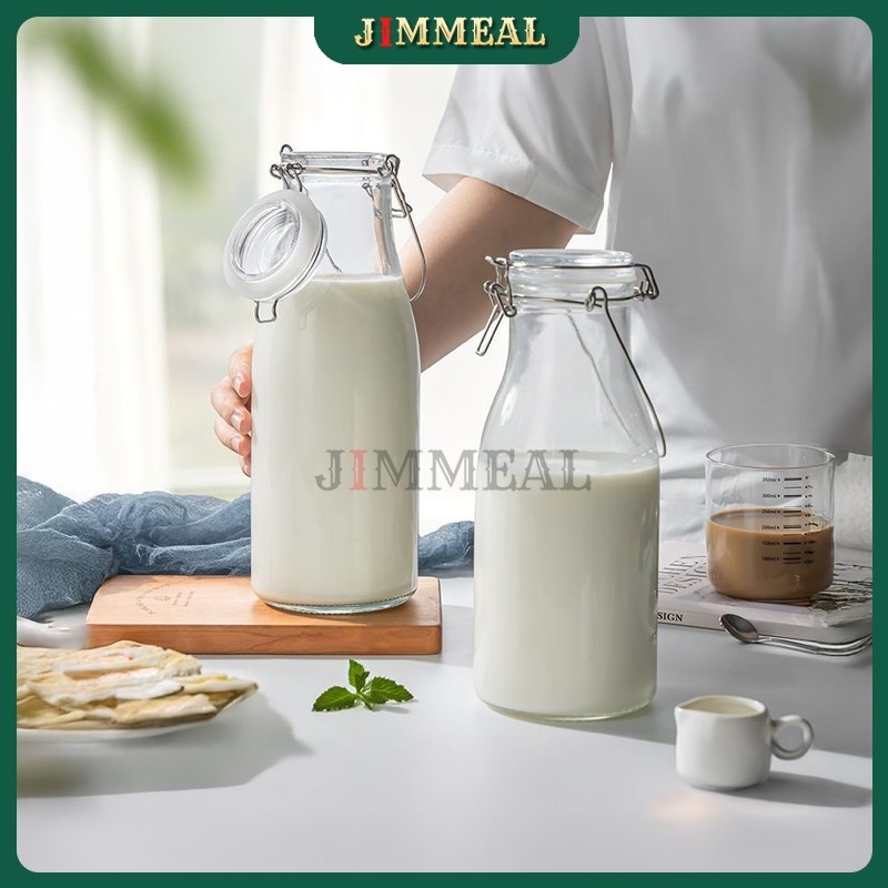 [Bao Vỡ] Bình Thủy Tinh Nắp Gài Inox Kín Hơi Đựng Sữa, Trái Cây, Nước Ép, Ngâm Rượu JIMMEAL Quai Cầm
